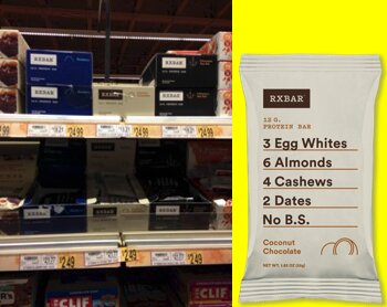 RXBARs pictured on shelves.